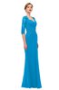 ColsBM Bronte Cornflower Blue Bridesmaid Dresses Elbow Length Sleeve Pleated Mermaid Zipper Floor Length Glamorous