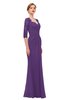 ColsBM Bronte Dark Purple Bridesmaid Dresses Elbow Length Sleeve Pleated Mermaid Zipper Floor Length Glamorous