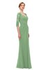 ColsBM Bronte Fair Green Bridesmaid Dresses Elbow Length Sleeve Pleated Mermaid Zipper Floor Length Glamorous
