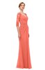 ColsBM Bronte Fusion Coral Bridesmaid Dresses Elbow Length Sleeve Pleated Mermaid Zipper Floor Length Glamorous