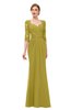 ColsBM Bronte Golden Olive Bridesmaid Dresses Elbow Length Sleeve Pleated Mermaid Zipper Floor Length Glamorous