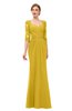 ColsBM Bronte Lemon Curry Bridesmaid Dresses Elbow Length Sleeve Pleated Mermaid Zipper Floor Length Glamorous