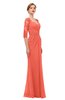 ColsBM Bronte Living Coral Bridesmaid Dresses Elbow Length Sleeve Pleated Mermaid Zipper Floor Length Glamorous
