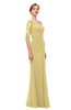 ColsBM Bronte New Wheat Bridesmaid Dresses Elbow Length Sleeve Pleated Mermaid Zipper Floor Length Glamorous