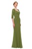 ColsBM Bronte Olive Green Bridesmaid Dresses Elbow Length Sleeve Pleated Mermaid Zipper Floor Length Glamorous