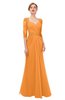 ColsBM Bronte Orange Bridesmaid Dresses Elbow Length Sleeve Pleated Mermaid Zipper Floor Length Glamorous