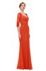 ColsBM Bronte Persimmon Bridesmaid Dresses Elbow Length Sleeve Pleated Mermaid Zipper Floor Length Glamorous