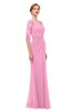 ColsBM Bronte Pink Bridesmaid Dresses Elbow Length Sleeve Pleated Mermaid Zipper Floor Length Glamorous