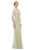 ColsBM Bronte Putty Bridesmaid Dresses Elbow Length Sleeve Pleated Mermaid Zipper Floor Length Glamorous