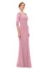 ColsBM Bronte Rosebloom Bridesmaid Dresses Elbow Length Sleeve Pleated Mermaid Zipper Floor Length Glamorous