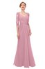 ColsBM Bronte Rosebloom Bridesmaid Dresses Elbow Length Sleeve Pleated Mermaid Zipper Floor Length Glamorous