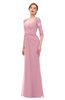 ColsBM Bronte Rosebloom Bridesmaid Dresses Elbow Length Sleeve Pleated Mermaid Zipper Floor Length Glamorous