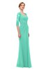 ColsBM Bronte Seafoam Green Bridesmaid Dresses Elbow Length Sleeve Pleated Mermaid Zipper Floor Length Glamorous
