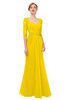 ColsBM Bronte Yellow Bridesmaid Dresses Elbow Length Sleeve Pleated Mermaid Zipper Floor Length Glamorous