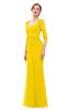 ColsBM Bronte Yellow Bridesmaid Dresses Elbow Length Sleeve Pleated Mermaid Zipper Floor Length Glamorous