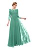 ColsBM Dixie Beryl Green Bridesmaid Dresses Lace Zip up Mature Floor Length Bateau Three-fourths Length Sleeve