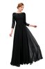ColsBM Dixie Black Bridesmaid Dresses Lace Zip up Mature Floor Length Bateau Three-fourths Length Sleeve