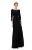 ColsBM Dixie Black Bridesmaid Dresses Lace Zip up Mature Floor Length Bateau Three-fourths Length Sleeve