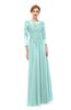 ColsBM Dixie Blue Glass Bridesmaid Dresses Lace Zip up Mature Floor Length Bateau Three-fourths Length Sleeve