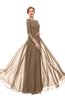 ColsBM Dixie Bronze Brown Bridesmaid Dresses Lace Zip up Mature Floor Length Bateau Three-fourths Length Sleeve