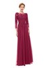 ColsBM Dixie Burgundy Bridesmaid Dresses Lace Zip up Mature Floor Length Bateau Three-fourths Length Sleeve