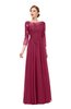 ColsBM Dixie Burgundy Bridesmaid Dresses Lace Zip up Mature Floor Length Bateau Three-fourths Length Sleeve