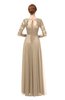 ColsBM Dixie Champagne Bridesmaid Dresses Lace Zip up Mature Floor Length Bateau Three-fourths Length Sleeve