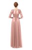 ColsBM Dixie Coral Almond Bridesmaid Dresses Lace Zip up Mature Floor Length Bateau Three-fourths Length Sleeve