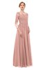 ColsBM Dixie Coral Almond Bridesmaid Dresses Lace Zip up Mature Floor Length Bateau Three-fourths Length Sleeve
