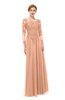 ColsBM Dixie Coral Reef Bridesmaid Dresses Lace Zip up Mature Floor Length Bateau Three-fourths Length Sleeve