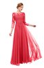 ColsBM Dixie Coral Bridesmaid Dresses Lace Zip up Mature Floor Length Bateau Three-fourths Length Sleeve