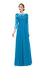 ColsBM Dixie Cornflower Blue Bridesmaid Dresses Lace Zip up Mature Floor Length Bateau Three-fourths Length Sleeve