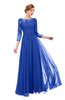 ColsBM Dixie Dazzling Blue Bridesmaid Dresses Lace Zip up Mature Floor Length Bateau Three-fourths Length Sleeve