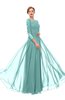 ColsBM Dixie Eggshell Blue Bridesmaid Dresses Lace Zip up Mature Floor Length Bateau Three-fourths Length Sleeve