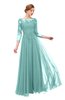 ColsBM Dixie Eggshell Blue Bridesmaid Dresses Lace Zip up Mature Floor Length Bateau Three-fourths Length Sleeve