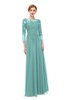ColsBM Dixie Eggshell Blue Bridesmaid Dresses Lace Zip up Mature Floor Length Bateau Three-fourths Length Sleeve