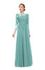 ColsBM Dixie Eggshell Blue Bridesmaid Dresses Lace Zip up Mature Floor Length Bateau Three-fourths Length Sleeve