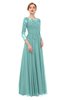 ColsBM Dixie Eggshell Blue Bridesmaid Dresses Lace Zip up Mature Floor Length Bateau Three-fourths Length Sleeve
