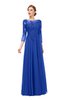ColsBM Dixie Electric Blue Bridesmaid Dresses Lace Zip up Mature Floor Length Bateau Three-fourths Length Sleeve