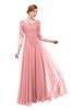ColsBM Dixie Flamingo Pink Bridesmaid Dresses Lace Zip up Mature Floor Length Bateau Three-fourths Length Sleeve
