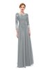 ColsBM Dixie Frost Grey Bridesmaid Dresses Lace Zip up Mature Floor Length Bateau Three-fourths Length Sleeve