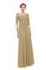 ColsBM Dixie Gold Bridesmaid Dresses Lace Zip up Mature Floor Length Bateau Three-fourths Length Sleeve