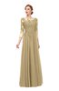 ColsBM Dixie Gold Bridesmaid Dresses Lace Zip up Mature Floor Length Bateau Three-fourths Length Sleeve