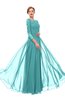 ColsBM Dixie Lake Blue Bridesmaid Dresses Lace Zip up Mature Floor Length Bateau Three-fourths Length Sleeve