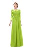 ColsBM Dixie Lime Green Bridesmaid Dresses Lace Zip up Mature Floor Length Bateau Three-fourths Length Sleeve