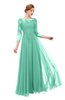 ColsBM Dixie Lucite Green Bridesmaid Dresses Lace Zip up Mature Floor Length Bateau Three-fourths Length Sleeve