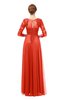 ColsBM Dixie Mandarin Red Bridesmaid Dresses Lace Zip up Mature Floor Length Bateau Three-fourths Length Sleeve