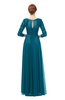 ColsBM Dixie Midnight Blue Bridesmaid Dresses Lace Zip up Mature Floor Length Bateau Three-fourths Length Sleeve