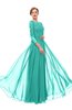 ColsBM Dixie Mint Green Bridesmaid Dresses Lace Zip up Mature Floor Length Bateau Three-fourths Length Sleeve