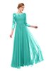 ColsBM Dixie Mint Green Bridesmaid Dresses Lace Zip up Mature Floor Length Bateau Three-fourths Length Sleeve